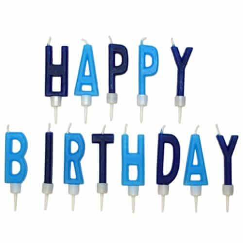 Cake candles with text happy birthday light blue and dark blue