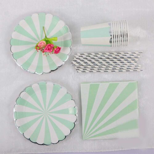 Table setting set striped green 10 pers