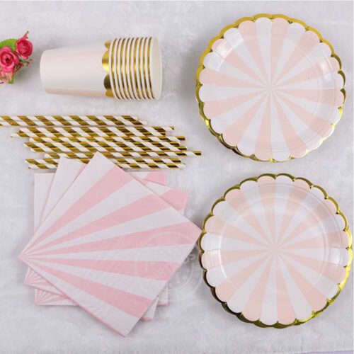 Table setting set striped pink 10 pers