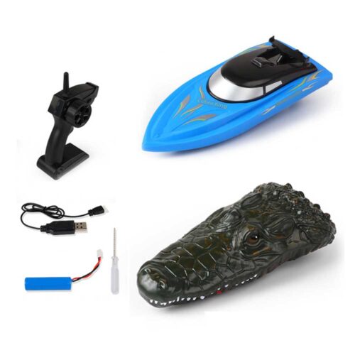 Radio-controlled water toy motor boat and crocodile head