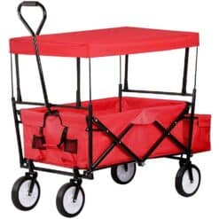 Hopfällbar utomhusvagn/campingvagn på hjul - röd med tak