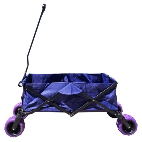 Folding outdoor trolley camping trolley on wheels Blue with purple wheels