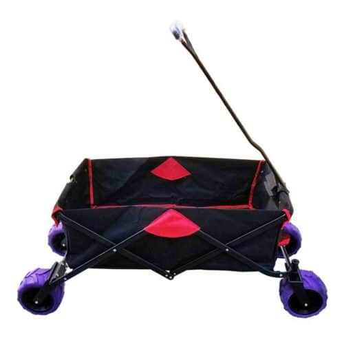 Collapsible outdoor trolley camping trolley on wheels - Black with purple wheels