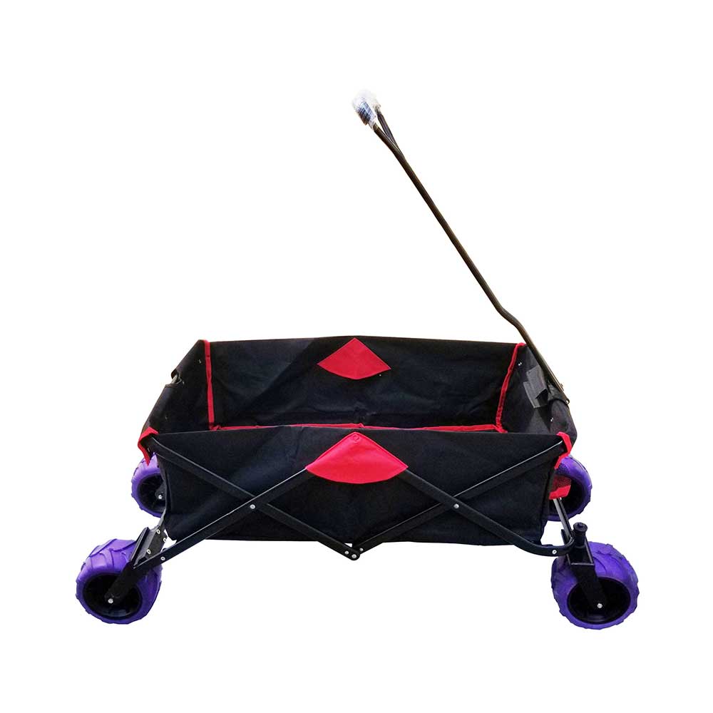 Collapsible outdoor trolley/camping trolley on wheels - Black with purple wheels