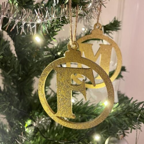 Christmas Tree Decoration Wooden Letters - Gold with Silver Glitter