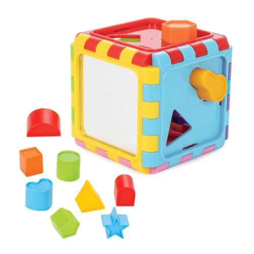 Activity cube with shapes and mirror