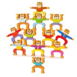Balance games and building towers with wooden stackrobats
