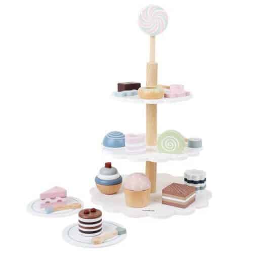 Wooden toy food - pastries and cake platters 3 levels