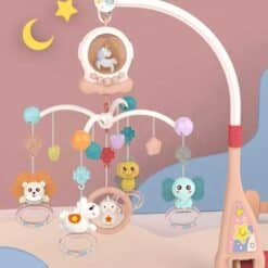 Sengeuro med musik og lys babylegetøj nyfødt detaljer pink
