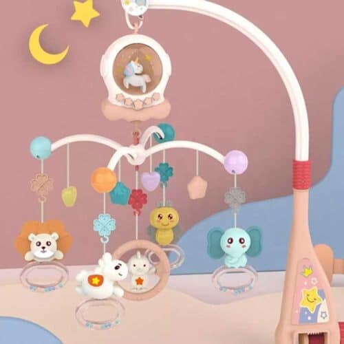 Sängmobil musik och ljus babyleksaker nyfödd detaljer rosa