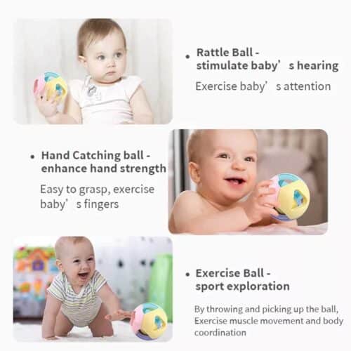 Ball with rattle- baby toy 3m+ pastel description