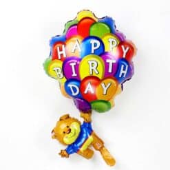 Folieballon Happy Birthday med bjørnefigur 50x78cm