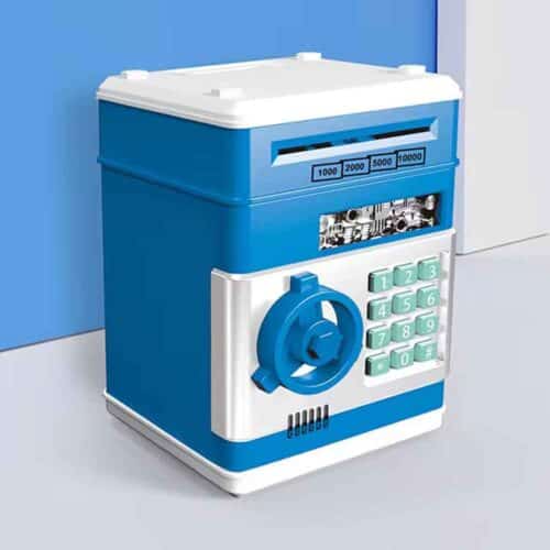 Digitale spaarpot pinautomaat blauw