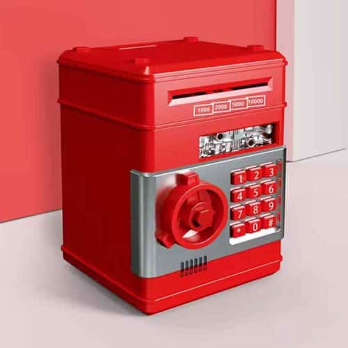 Digitale spaarpot geldautomaat rood