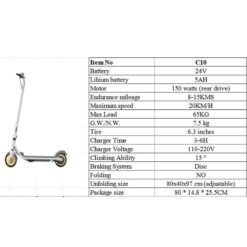 Electric scooter C10 Kids specifications