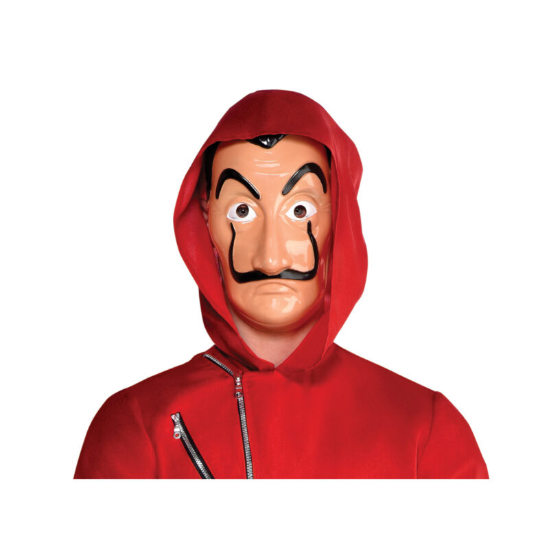 La Casa De Papel Mask-inspirerad mask för vuxna i plast med hål för ögon och näsa. Perfekt för Halloween, maskerader och temafester. Elastiskt band för enkel passform.