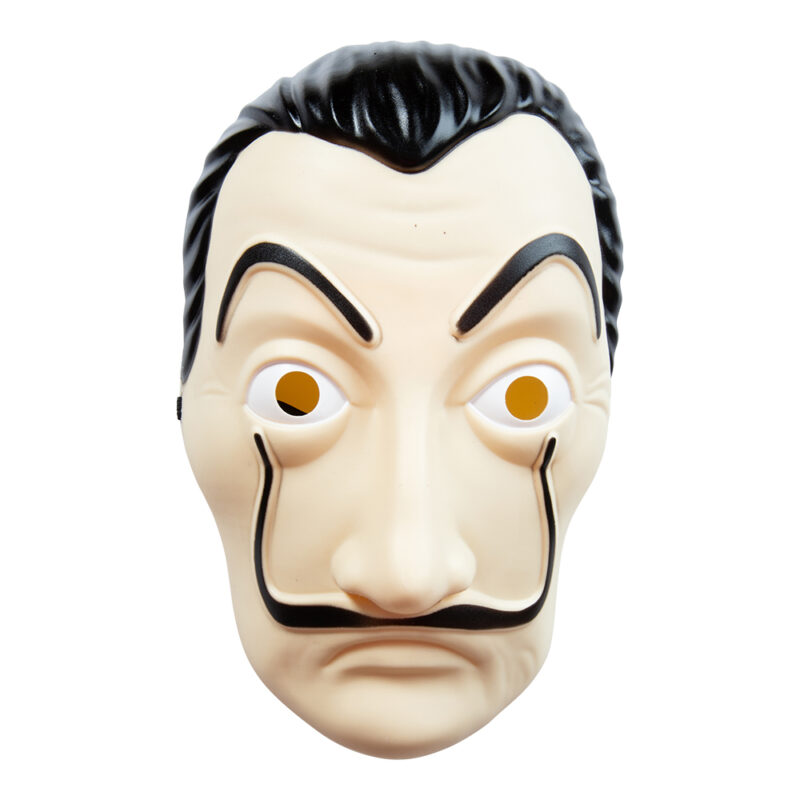 La Casa De Papel Mask-inspirerad mask för vuxna i plast med hål för ögon och näsa. Perfekt för Halloween, maskerader och temafester. Elastiskt band för enkel passform.