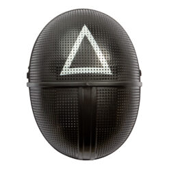 Squid Game Triangle Mask – svart mask med vit triangel, inspirerad av den populära serien. Perfekt för Halloween, maskerader och temafester.