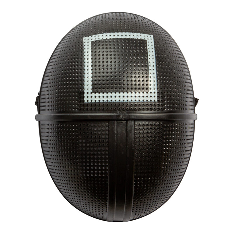 Squid Game Square Mask – svart mask med vit fyrkant, inspirerad av serien. Perfekt för Halloween, maskerader och temafester. One size för vuxna.