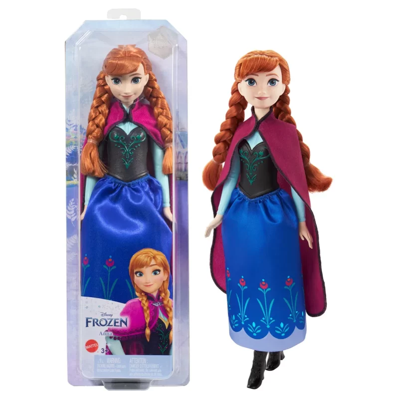 Disney Frozen Core Anna Frozen 1 – ställbar Anna-docka i sin ikoniska resestil med cape, kjol och skor. Perfekt för barn från 3 år att återskapa Frost-äventyr.